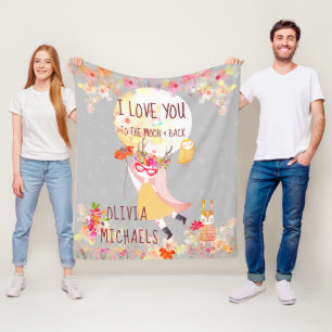 Manta Polar Floral "I Love You to the moon & back" acuarela