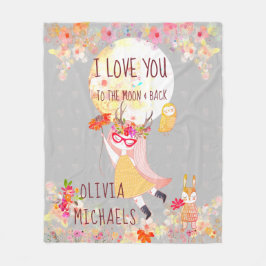 Manta Polar Floral "I Love You to the moon & back" acuarela
