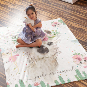 Manta Polar Floral Llama Face Firma Monograma