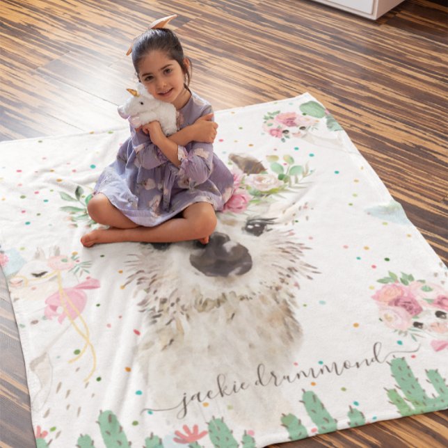 Manta Polar Floral Llama Face | Firma Monograma (Subido por el creador)