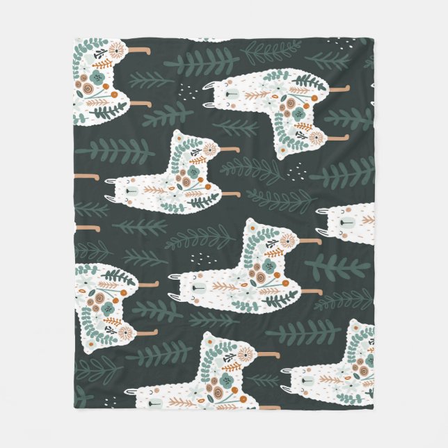 Manta Polar Floral Llamas Cute Textura de cosecha (Anverso)