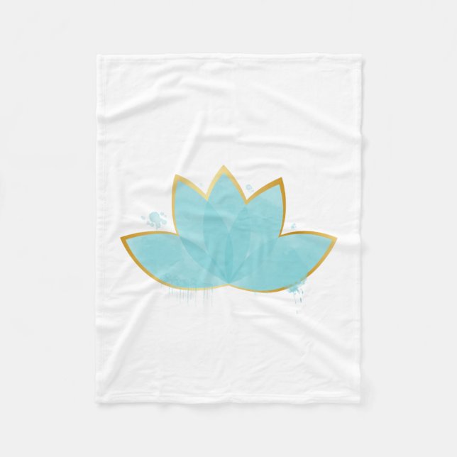Manta Polar Floral Lotus acuarela Seafoam Blue & Faux Gold (Anverso)