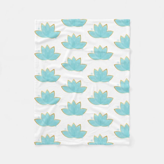 Manta Polar Floral Lotus acuarela Seafoam Blue & Faux Gold (Anverso)