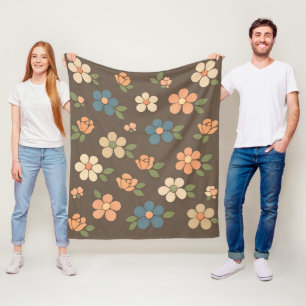 Manta Polar Floral Melocotón Crema Azul