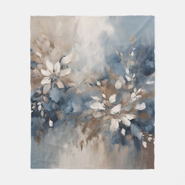 Manta Polar Floral moderna marrón azul de la luz azul de la ma (Anverso)