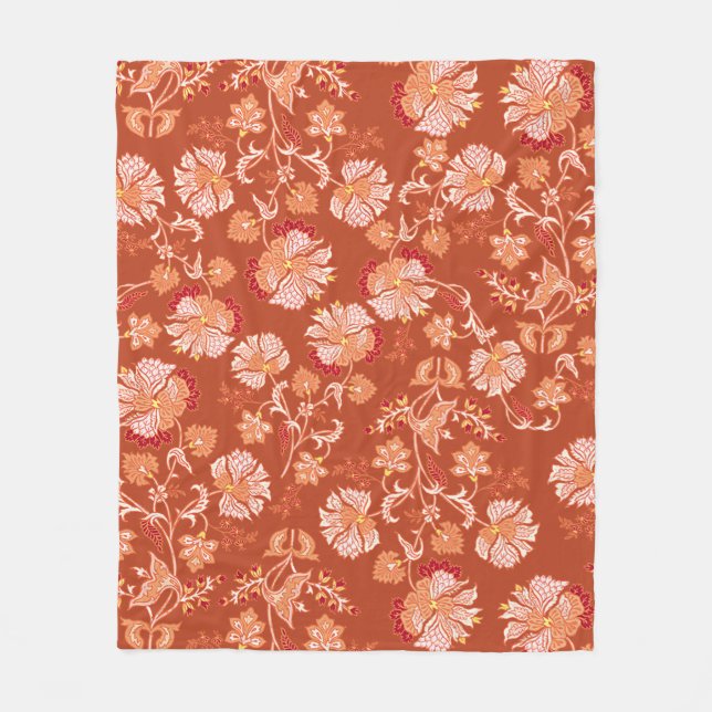 Manta Polar Floral naranja de época quemada (Anverso)