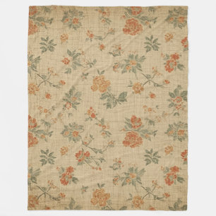Manta Polar Floral Naranja Quemada y Verde Salvia Vintage