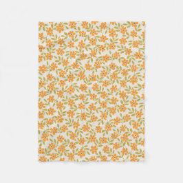 Manta Polar Floral Naranja Retro 70s