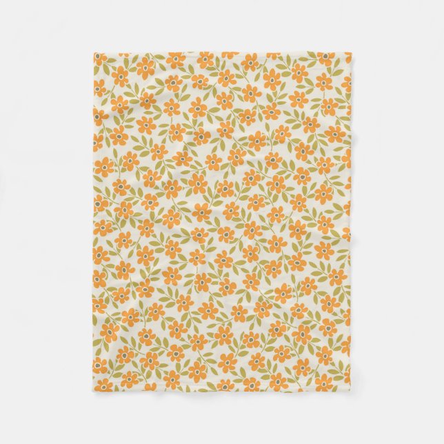 Manta Polar Floral Naranja Retro 70s (Anverso)