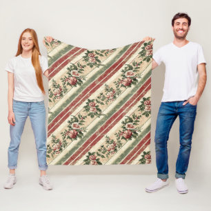 Manta Polar Floral Navideño Vintage con Rayas (7)
