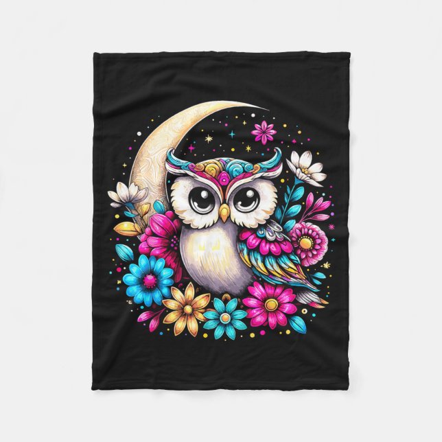Manta Polar Floral Owl And Moon  (Anverso)