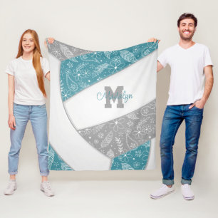 Manta Polar floral paisley plumas verde azuladas de voleibol d