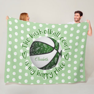 Manta Polar floral paisley verde cancha de baloncesto feliz lu