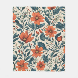 Manta Polar Floral Pattern of Vibrant Orange Flowers