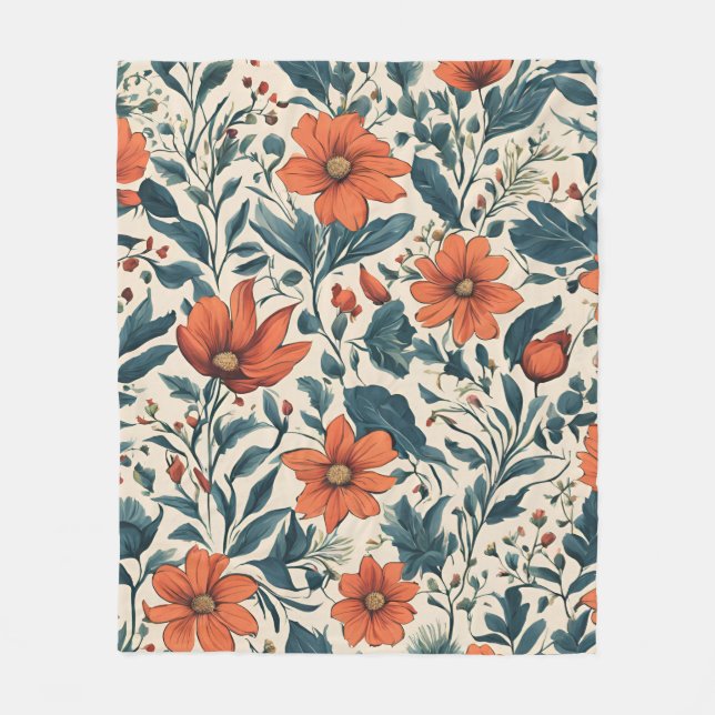 Manta Polar Floral Pattern of Vibrant Orange Flowers (Anverso)