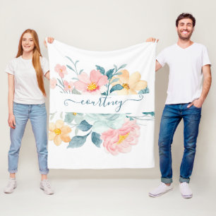 Manta Polar Floral personalizada acuarela rosa y naranja