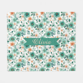 Manta Polar Floral Personalizada Verde Primavera Vintage