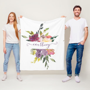 Manta Polar Floral personalizado con acuarela púrpura y rojo