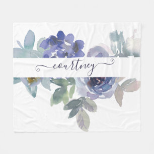 Manta Polar Floral personalizado de acuarela azul y verde
