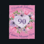 Manta Polar Floral Pink 90th Birthday Blanket para mujeres<br><div class="desc">¿Buscando un regalo fabuloso para una mujer de 90 años? ¡Manténgase cálida y acogedora con esta encantadora manta personalizada de cumpleaños número 90! Añada su nombre sobre el corazón floral,  y cualquier mensaje de su elección debajo. ¡Perfecto regalo de cumpleaños de 90 años para cualquier mujer!</div>