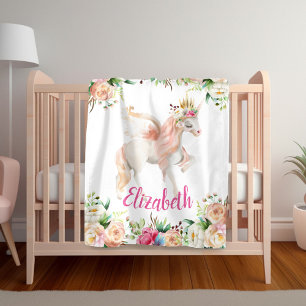Manta Polar Floral Princesa Unicorn Chica Blanket