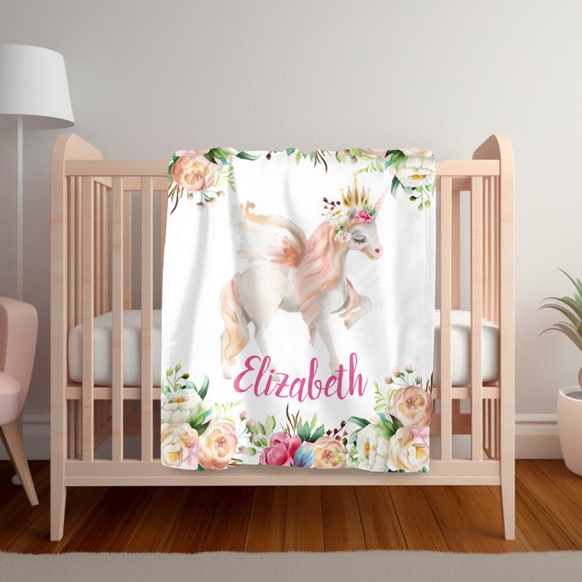 Manta Polar Floral Princesa Unicorn Chica Blanket (Subido por el creador)