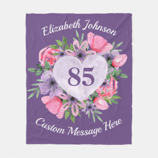 Manta Polar Floral Purple 85th Birthday Blanket para mujeres