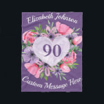 Manta Polar Floral Purple 90th Birthday Blanket para mujeres<br><div class="desc">¿Buscando un regalo fabuloso para una mujer de 90 años? ¡Manténgase cálida y acogedora con esta encantadora manta personalizada de cumpleaños número 90! Añada su nombre sobre el corazón floral,  y cualquier mensaje de su elección debajo. ¡Perfecto regalo de cumpleaños de 90 años para cualquier mujer!</div>