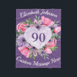 Manta Polar Floral Purple 90th Birthday Blanket para mujeres<br><div class="desc">¿Buscando un regalo fabuloso para una mujer de 90 años? ¡Manténgase cálida y acogedora con esta encantadora manta personalizada de cumpleaños número 90! Añada su nombre sobre el corazón floral,  y cualquier mensaje de su elección debajo. ¡Perfecto regalo de cumpleaños de 90 años para cualquier mujer!</div>