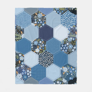 Manta Polar Floral, retazos denim: patrón azul.