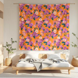 Manta Polar Floral rosa y morada moderna sobre Naranja