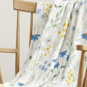 Manta Polar Floral Silvestre Acuarela Azul Amarillo