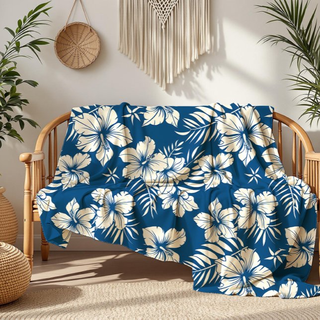 Manta Polar Floral tropical azul y blanca (Subido por el creador)