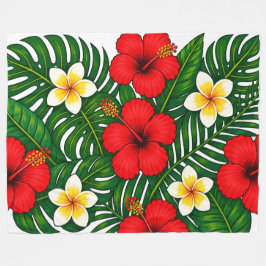 Manta Polar Floral Tropical con Hibisco y Plumeria