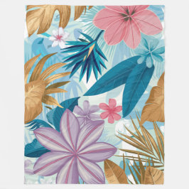 Manta Polar Floral tropical con hojas exuberantes y flores exó