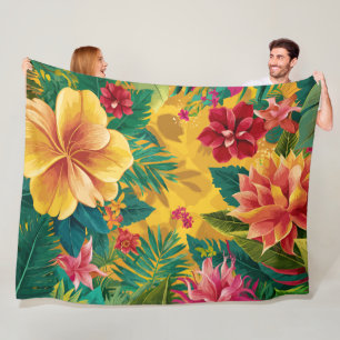 Manta Polar Floral tropical, floros radiantes y follaje exuber