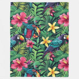 Manta Polar Floral tropical vibrante con diseño de loros