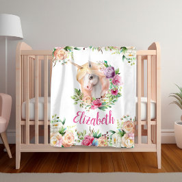Manta Polar Floral Unicorn Chica Blanket