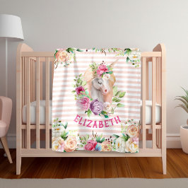 Manta Polar Floral Unicorn Chica Blanket