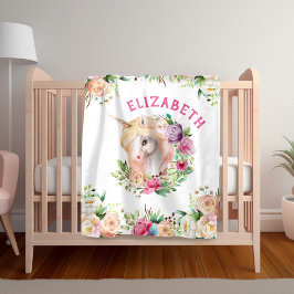 Manta Polar Floral Unicorn Chica Blanket