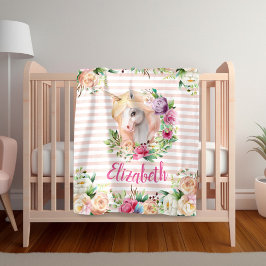 Manta Polar Floral Unicorn Chica Blanket
