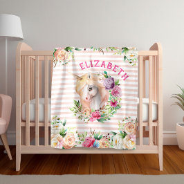 Manta Polar Floral Unicorn Chica Blanket