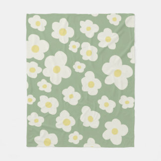Manta Polar Floral verde y blanco