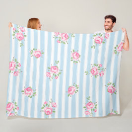 Manta Polar Floral Vintage Classic Rayas blancas rosadas