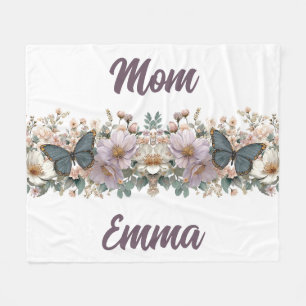 Manta Polar Floral Vintage y Mariposa Verde para Mamá