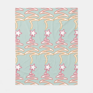 Manta Polar Floral Y Estrellas Zig Zag Gris Verde