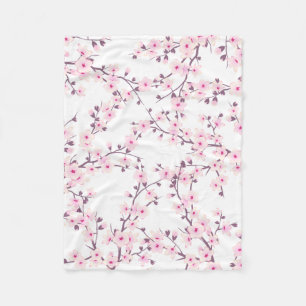 Manta Polar Florales Flores de Cerezo Rosa Blanco