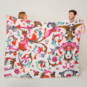 MANTA POLAR FLORENTINA RENAISSANCE FLORES ROJOS, FLORES