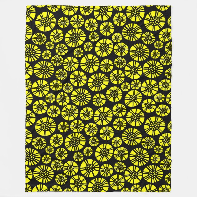 Manta Polar Flores abstractas 031023 - Amarillo sobre negro (Anverso)
