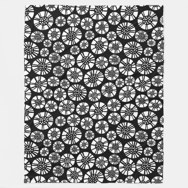 Manta Polar Flores abstractas 031023 - Blanco sobre negro (Anverso)